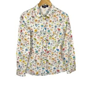 Bariloche Spain Women Button Down Cotton Shirt Sz 42 US 10 L Stretch Preppy